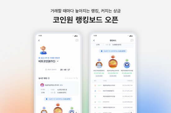 코인원, '거래량 순위 비교' 랭킹보드 서비스