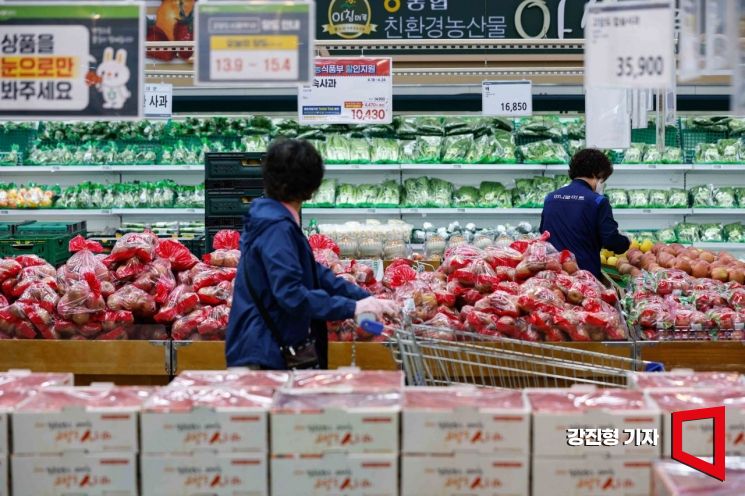 서울 서초구 하나로마트 양재점을 찾은 고객이 사과를 보고 있다. [사진=강진형 기자aymsdream@]