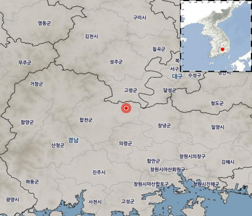 경남 합천 동북동쪽, 규모 2.2 지진 발생