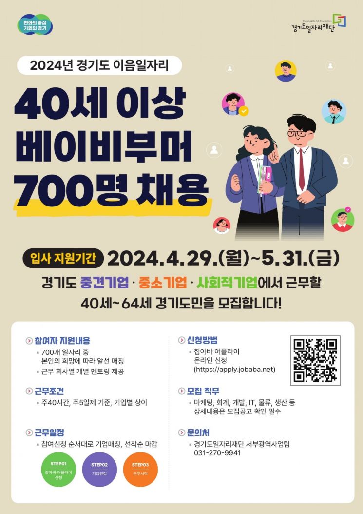 경기도의 베이비부머 세대 인턴기회 제공 사업 안내 포스터