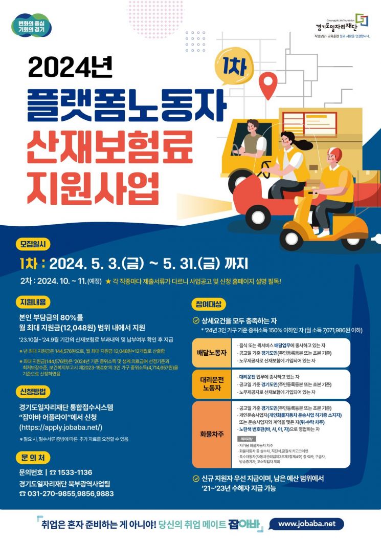 경기도의 플랫폼노동자 산재보험료 지원사업 포스터
