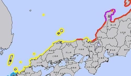 쓰나미 주의보 지역에 독도를 포함해 표시한 일본 기상청 지도