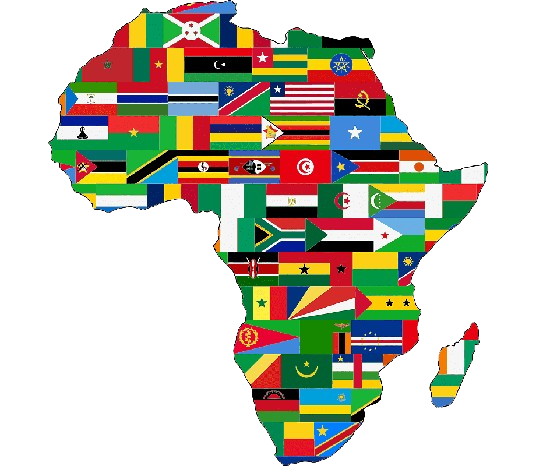 빨강 노랑 초록을 기본으로 한 아프리카 국기 지도