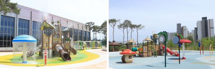오산시가 올해 새로 문을 여는 오색물놀이터(왼쪽)와 마중숲물놀이장. [사진제공-=오산시]