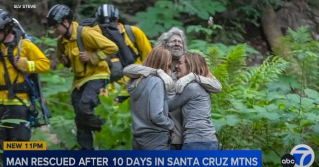 미국에서 가벼운 등산을 하겠다고 나갔던 30대 남성 루카스 매클리시가 열흘 만에 14kg이 빠진 모습으로 구조된 뒤 가족들과 안고 있다. [이미지출처=ABC 뉴스 캡처]