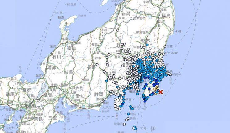 일본 수도권 지바현 앞바다에서 4일 규모 5.4로 추정되는 지진이 발생했다. [사진출처=일본 기상청 홈페이지]