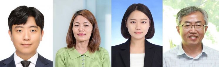 세계 최초로 식물 근권 미생물 간 공생 상호작용 기전과 기능을 밝혀낸 동아대 연구진.(왼쪽부터 이상무 연구교수, 로니야 타파마가 박사, 정민경 석사, 이선우 교수)