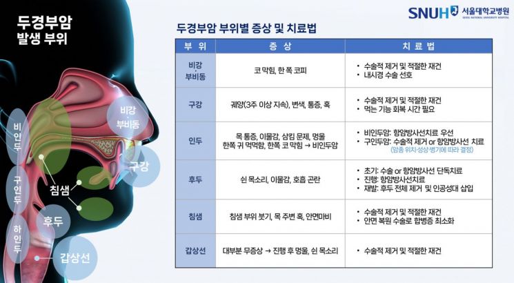 두경부암의 발생 부위별 증상 및 치료법[사진제공=서울대병원]