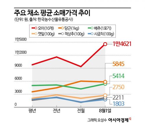 장마·폭염에 '풀' 죽은 밥상…상추값 한 달새 두 배