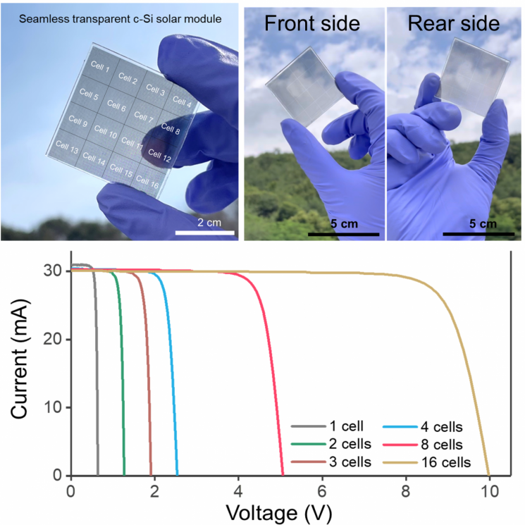 16㎠ 크기의 후면전극형 투명 태양전지 모듈.