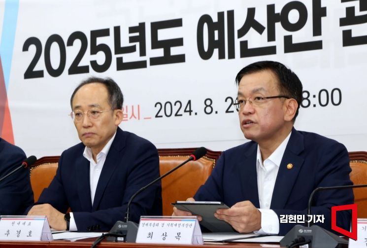 최상목 경제부총리 겸 기획재정부 장관이 20일 국회에서 열린 2025년도 예산안 관련 당·정협의회에서 발언하고 있다. 사진=김현민 기자 kimhyun81@