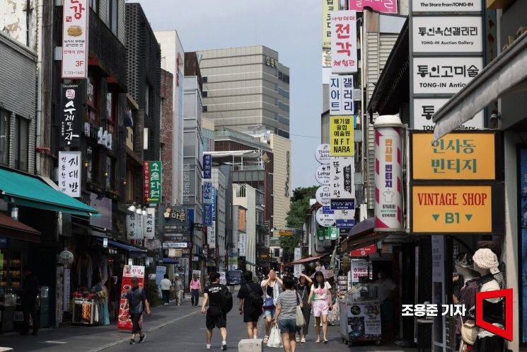 서울의 상업지 거리 간판-인사동으로 쇼핑에 나선 시민들과 외국인들 주변으로 간판이 즐비하다. 사진=조용준 기자 jun21@