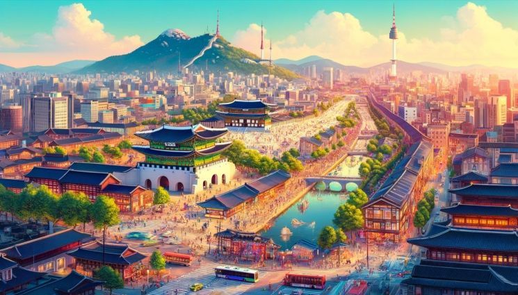 An image generated by instructing ChatGPT with the command "Draw the image of Seoul as you imagine it."