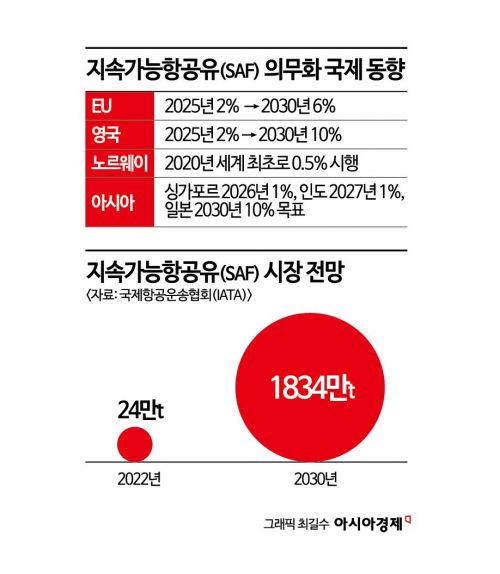 ‘저탄소 항공유’ SAF, 2027년부터 혼합급유 의무화