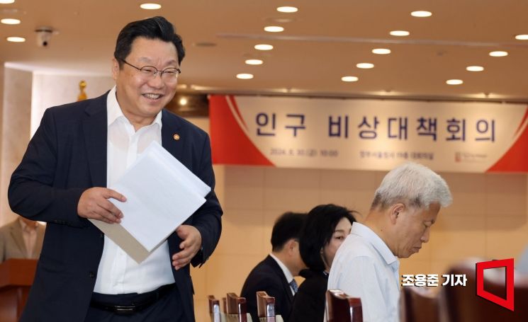 [포토] 밝은 표정으로 회의 참석하는 주형환 부위원장