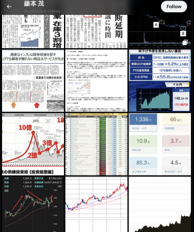후지모토씨가 분석한 일본 경제지와 그래프들.(사진출처=후지모토 시게루 X)