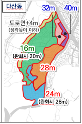 남산고도지구 완화 후 고도제한 범위. 중구 제공.