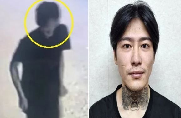 박대성이 지난달 26일 범행 후 웃으며 걸어가는 모습(왼쪽), 박대성의 머그샷 [이미지출처=YTN, 전남경찰청]