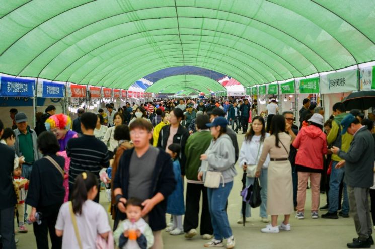 방문객들로 붐비는 풍기인삼축제장.