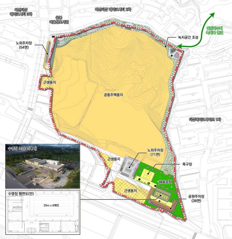 충남 아산시가 음봉면 덕지리에 위치한 구 경신전선 공장부지에 1419세대 규모의 주거단지 개발에 착수한다..덕지2지구 지구단위계획구상(안)