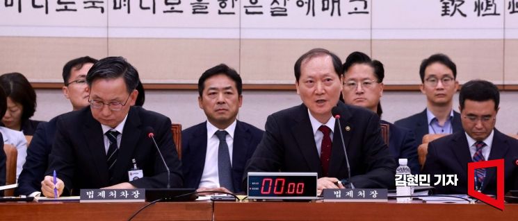 이완규 법제처장이 14일 국회에서 열린 법제사법위원회의 법제처에 대한 국정감사에서 의원 질의에 답변하고 있다. 사진=김현민 기자 kimhyun81@