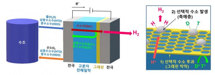 삼중수소 분리용 수전해 기술 개략도 및 원리. 한국원자력연구원 제공