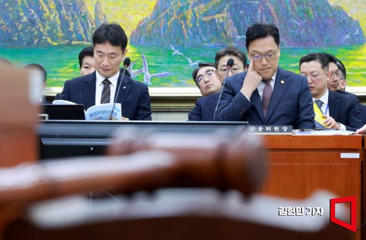 김병환 금융위원장과 이복현 금감원장이 24일 국회에서 열린 정무위원회의 금융위원회, 금융감독원 등에 대한 종합감사에 참석하고 있다. 사진=김현민 기자