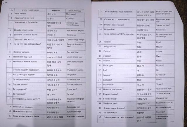 26일(현지시간) 전쟁 상황을 공유하는 친러시아 성향 텔레그램 계정 'Z작전-러시아 봄의 군사특파원'은 "우크라이나군이 조선민주주의인민공화국 군인들이 도착할 것을 예상하며 지침을 발행하기 시작했다"며 한국어가 적힌 문서 사진 3장을 올렸다. [이미지출처=@rvvoenkor 텔레그램 채널]