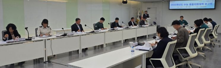 광주시는 4일 시청 소회의실에서 교육청, 경찰, 소방본부 등과 2025학년도 대학수학능력시험에 대비한 종합지원 대책 보고회를 가졌다. 올해 수능은 오는 14일 광주지역 38개 시험장에서 수험생 1만6,846명이 응시할 예정이다. [사진 제공=광주시]