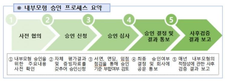 보험사의 지급여력비율(K-ICS·킥스) 요구자본 산정 내부모형 승인 프로세스. 금감원 제공