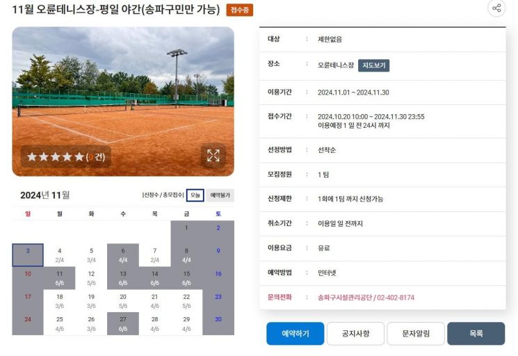 ‘Reservation for picking stars in the sky?’…Songpa-gu begins online reservations for all municipal tennis courts