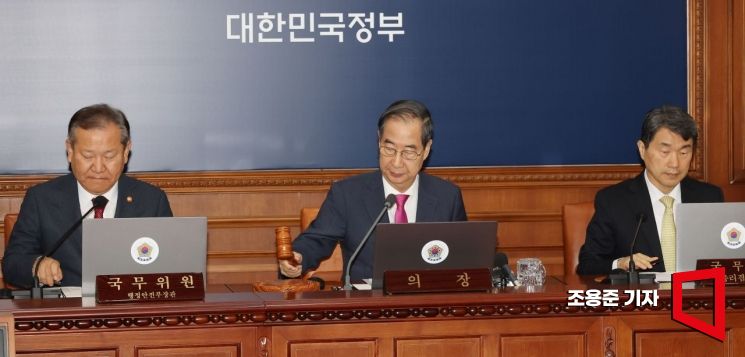 [포토] 의사봉 두드리는 한덕수 총리