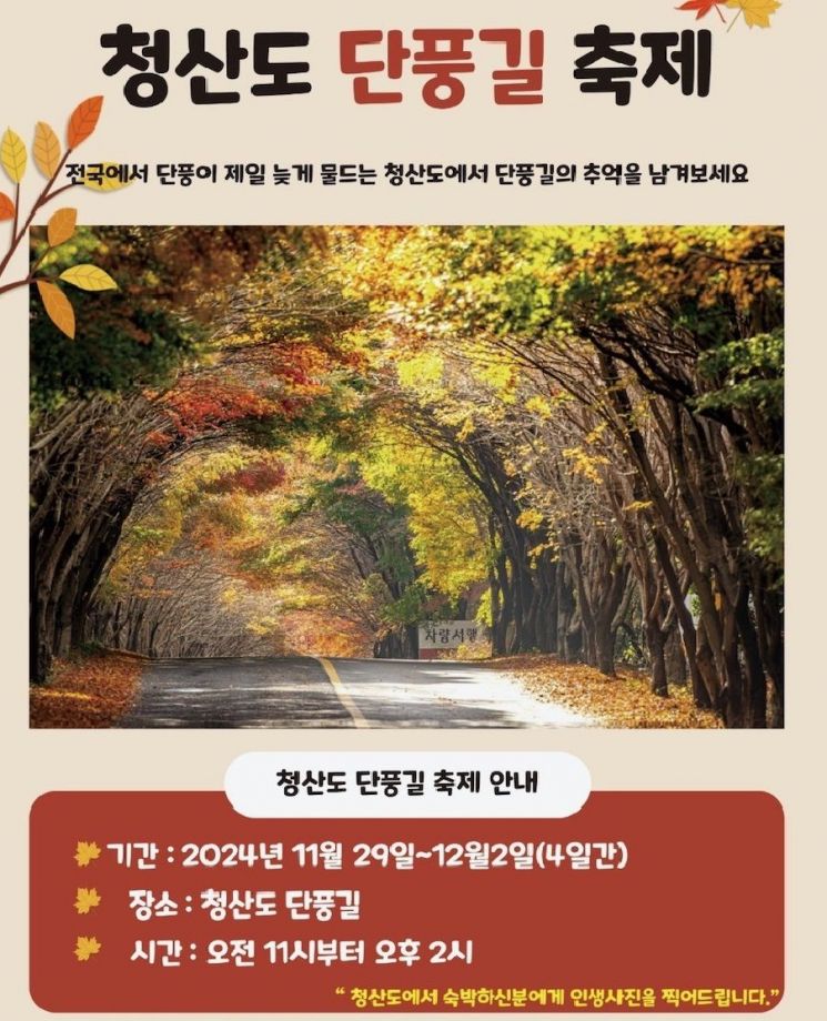 완도군은 슬로시티 청산도에서 단풍길 축제를 개최한다. 완도군 제공