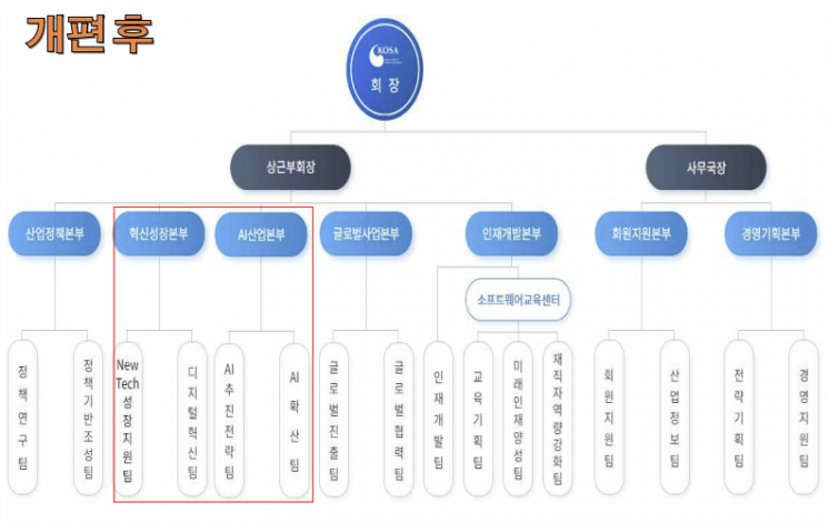 한국소프트웨어산업협회(KOSA) 조직도. KOSA 제공