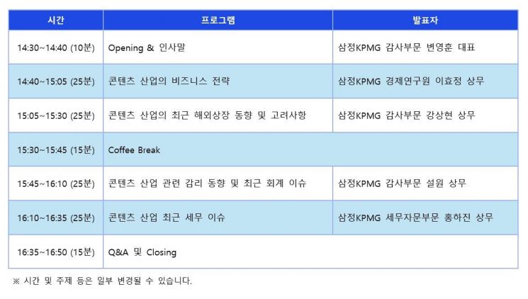 삼정KPMG, 내달 5일 ‘제11회 콘텐츠 산업 세미나’