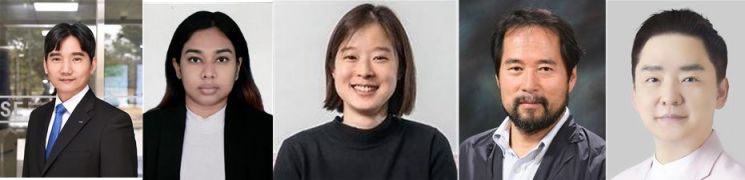 (왼쪽부터) KAIST 신소재공학과 홍승범 교수, 아디티 사하 박사과정, 화학과 변혜령 교수, 서울대 치의학대학원 김각균 교수. 사진=KAIST