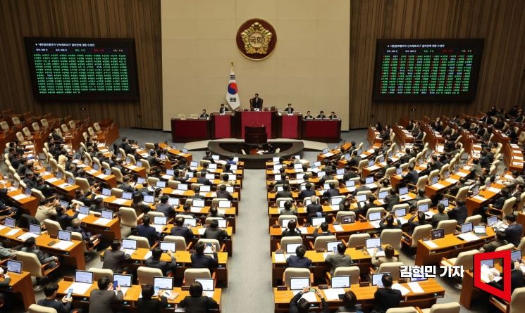 10일 국회 본회의에서 내란범죄혐의자 신속체포요구 결의안이 통과되고 있다. 김현민 기자