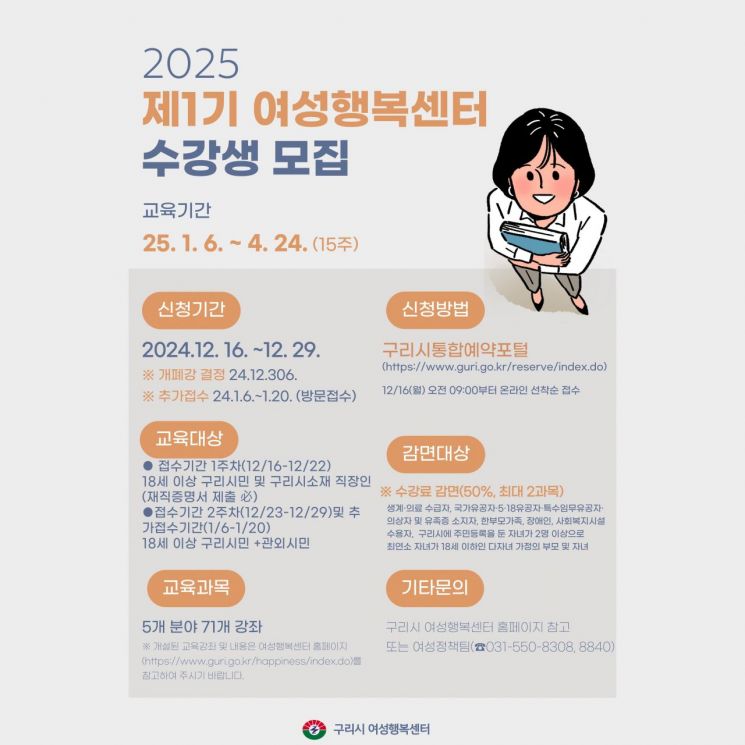 2025년 1기 교육프로그램 수강생 모집 안내문. 구리시 제공