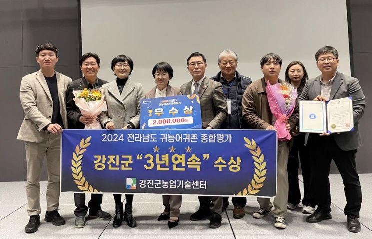 강진군은 전남도 주관 귀농어귀촌 종합평가에서 3년 연속 우수 지자체로 선정됐다. 강진군 제공