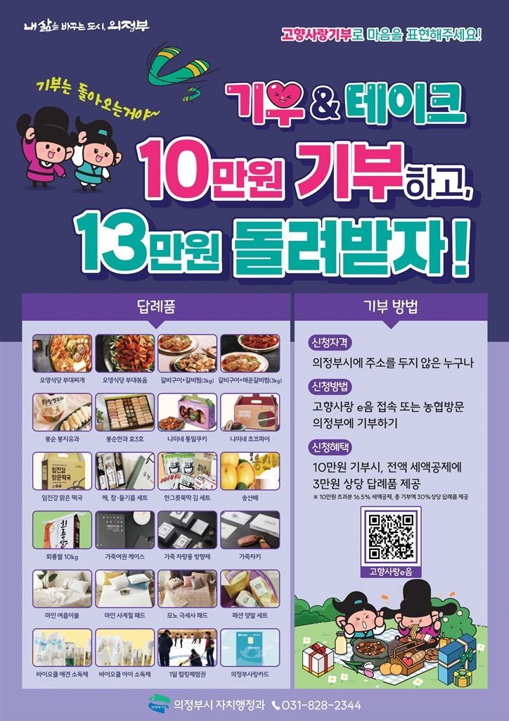 의정부시, 2024년 고향사랑기부금 1억원 돌파