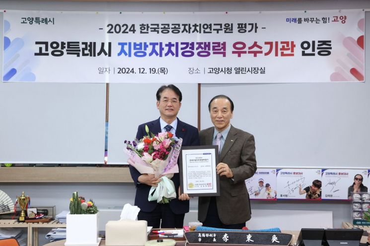 고양시, 한국지방자치경쟁력지수 우수기관 인증