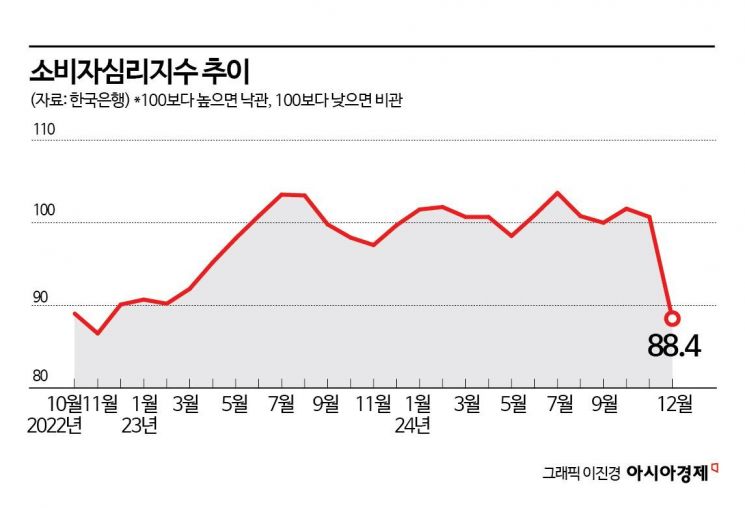 '계엄 쇼크'에 소비심리, 팬데믹 이후 최대폭 악화