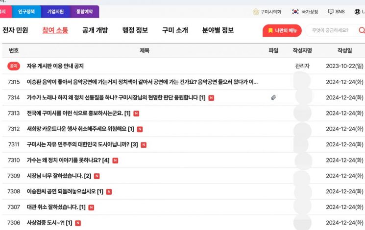 이승환 공연 취소 잘했다 vs 못했다…구미시 게시판 1000개 글 폭주