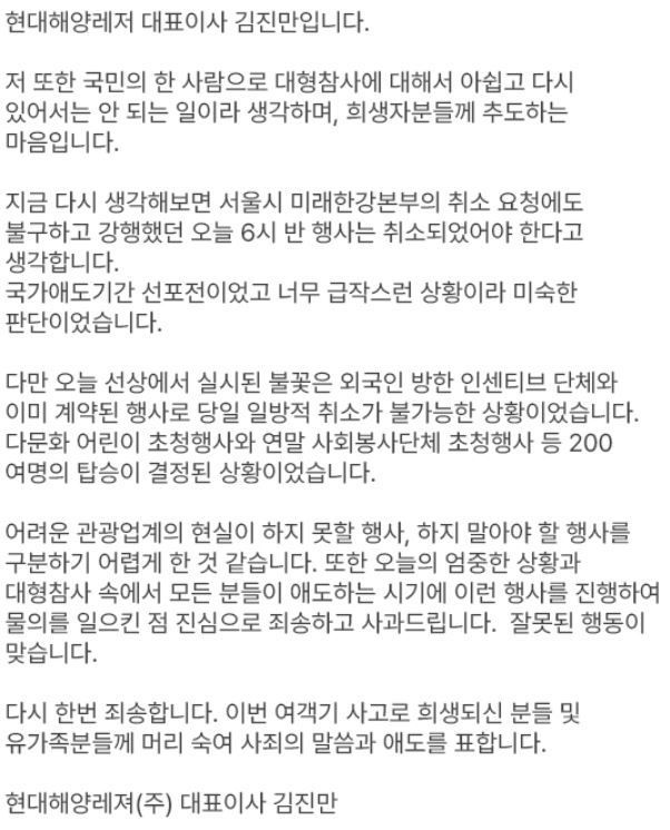 "참사 당일 불꽃놀이는 아니잖아"…주최측 "물의 일으켜 죄송"