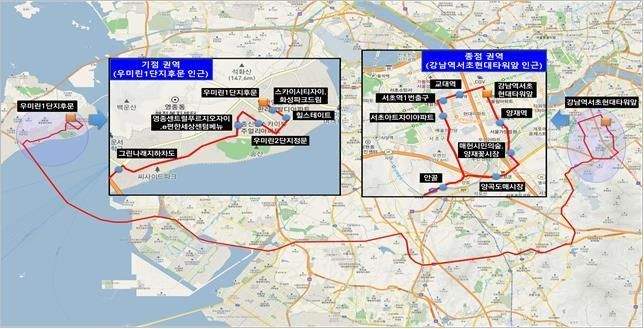 인천 영종∼서울 강남 M버스 노선도. 인천시 제공