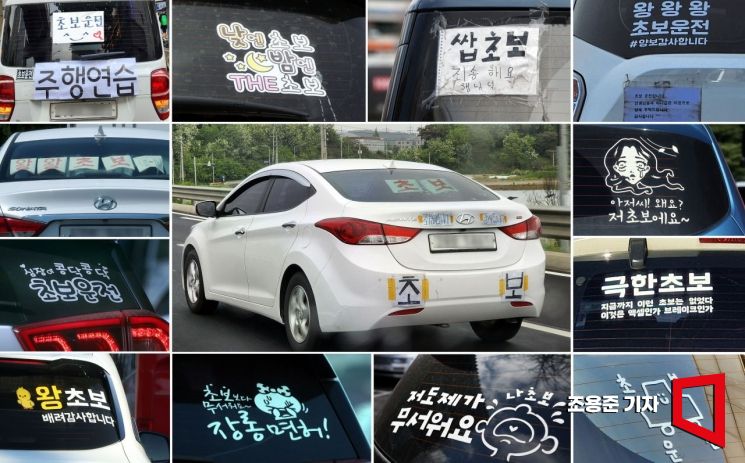 운전면허를 딴 이후 처음 도로에 나선 차들의 초보운전을 강조하는 이색 방법들. 기사 특정 내용과는 무관함