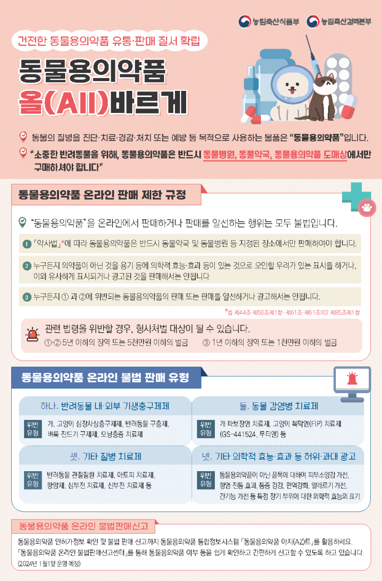 동물 의약품 온라인 판매는 '불법'…동물병원·동물약국 등에서 구매해야