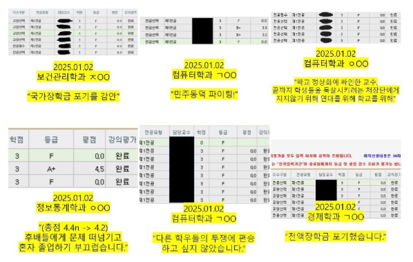 "불의에 맞서" "장학금도 포기"…동덕여대생들, 'F학점' 릴레이 인증 