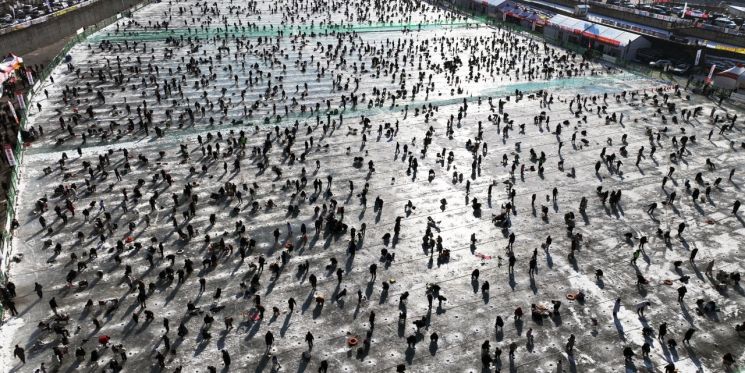 얼음 위 ‘산천어 반 사람 반’… 화천산천어축제 인기 ‘절정’