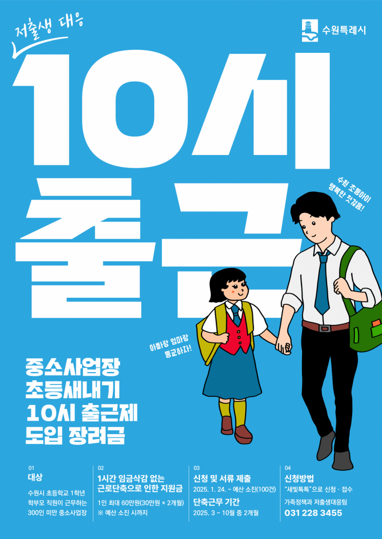 수원시, 중소사업장 초등새내기 '10시 출근제' 도입…기업에 장려금